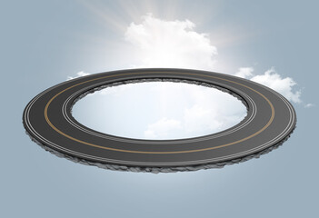 Infinity road and sky Nine shape road circle shape road 3d image manipulation design sunny sky with infinity land and road.