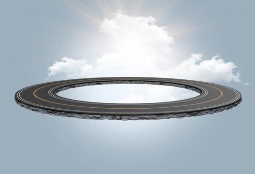 Infinity road and sky Nine shape road circle shape road 3d image manipulation design sunny sky with infinity land and road.