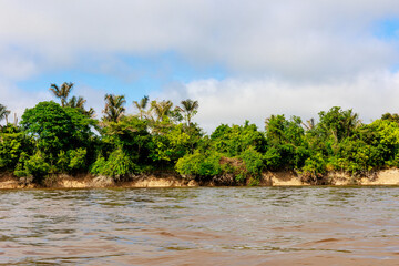 Navigating the Amazon River. In the Amazon jungle, near Iquitos, Peru. South America.