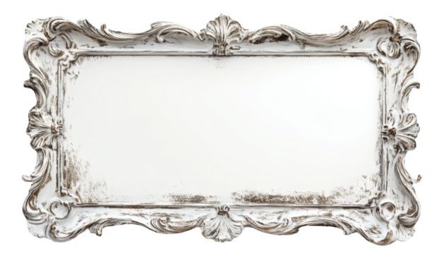 Ornate vintage mirror with rustic finish, cut out - stock png.