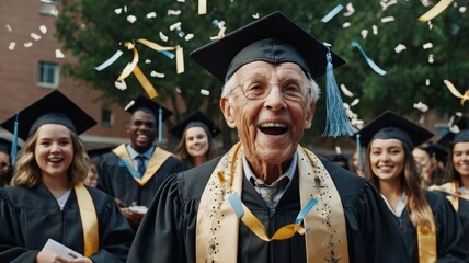 Obraz premium Elderly man celebrating his graduation
