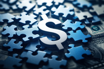 A creative representation of finance featuring puzzle pieces and a dollar sign, symbolizing the complexity of budgeting and wealth.