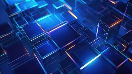 Blue Square Shapes Abstract Elegant background with glowing lines. Modern royal blue background