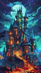 Fototapeta premium Castle place for Halloween party, All kinds of party supplies Halloween, Happy Halloween