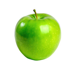 Fresh green apple isolated on a white background, showcasing its shiny skin and vibrant color, perfect for healthy eating themes.