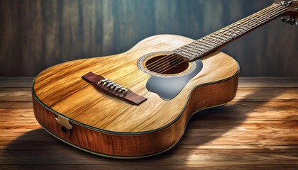 acoustic guitar on wooden background
