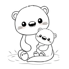 Fototapeta premium Cute kawaii otter and baby on an Isolated transparent background. generated with AI