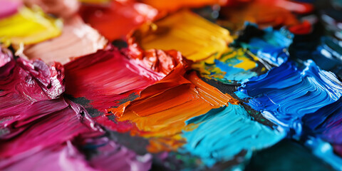Fototapeta premium A close-up of an artist's palette with a variety of vivid paint colors