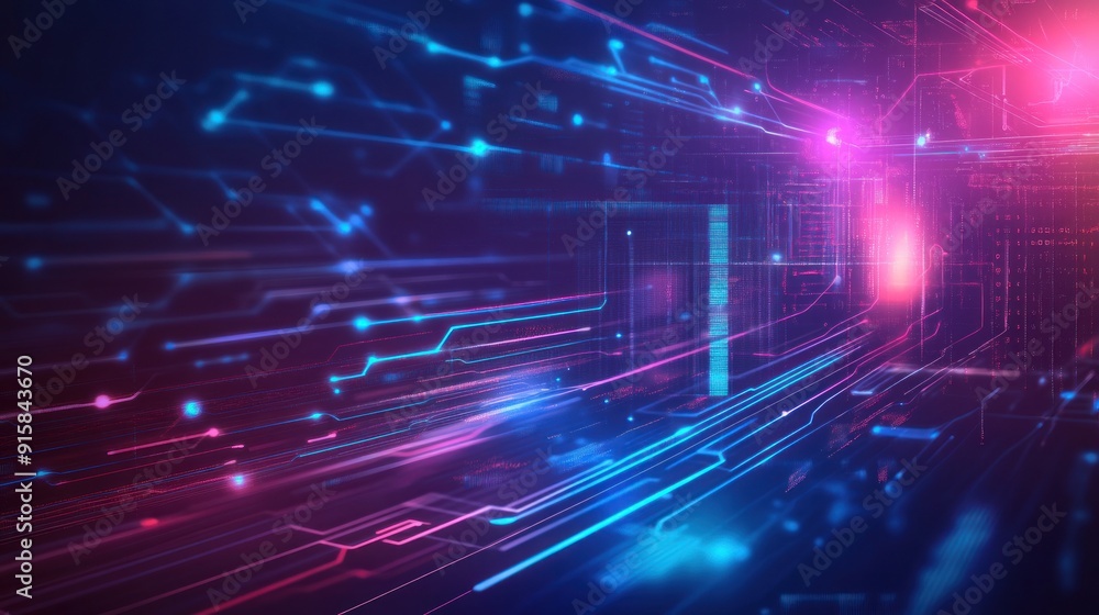 Poster abstract digital network with glowing lines