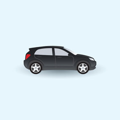 Car silhouette Transport, Realistic vector black car hatchback in side view, isolated in transparent background, small car, sedan car, hatchback, illustration in seamless
