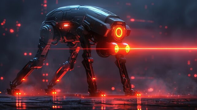 A highly advanced Futuristic Robotic Guardian equipped with cuttingedge Laser Technology