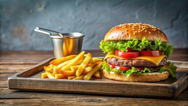 Burger and french fries on a tray, fast food meal , burger, hamburguesa, papas fritas, comida r?pida, comida, sandwich