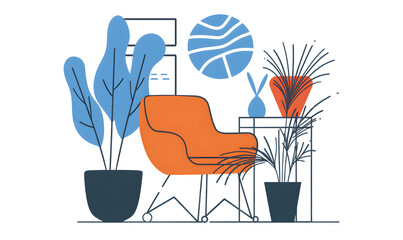 Modern interior with plants and armchair. plants. Illustrations  design