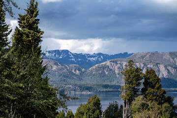 Naklejka premium view over lake Traful in Patagonia mountains in Argentina one of siete lagos route