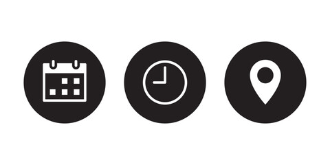 location, time and date icons