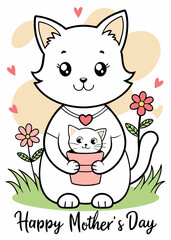 Mother's Day coloring page, A cat vector illustration