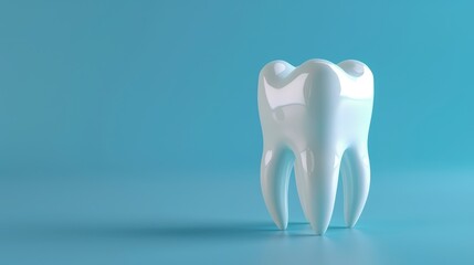 Tooth on a blue background. White tooth. Perfect tooth. AI generated.