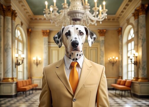 A Dog With A Dog Head And A Man In A Suit With A Tie On It.