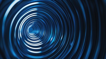 Obraz premium Glowing circular lines abstract on dark blue backdrop Geometric striped art pattern Contemporary shiny blue