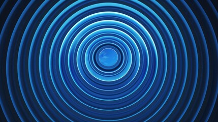 Obraz premium Glowing circular lines abstract on dark blue backdrop Geometric striped art pattern Contemporary shiny blue