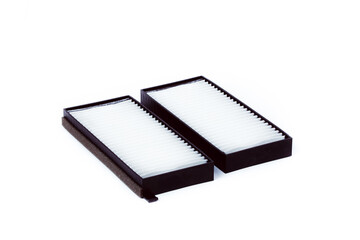 Filter cabin passenger car. Cleaning the air in the car. Regular vehicle maintenance. Auto parts catalog. Isolated on a white background.