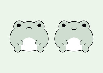Cute frog vector. Hand drawn vector. Outline frog on mint green background. Adorable animal sitting on the ground. Cartoon animal. Sketch style design for t-shirt. Anime style frog.