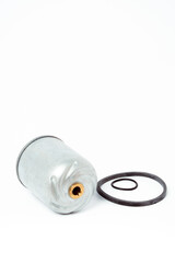 Fuel filter. Gasoline cleaning system. Fuel cell on a white background. Auto parts for cars.