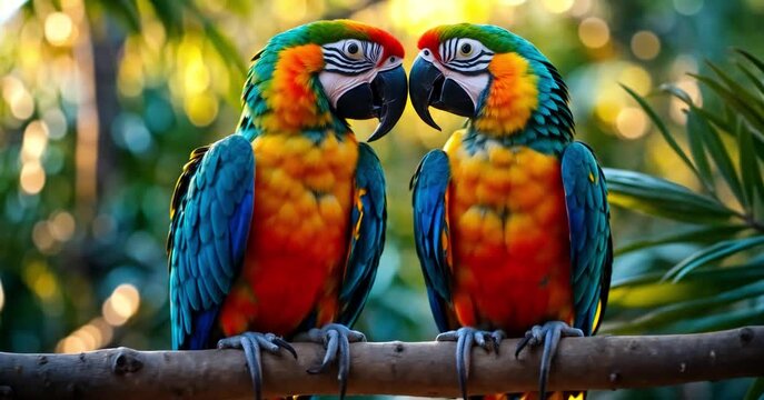 Blue and yellow macaw parrots