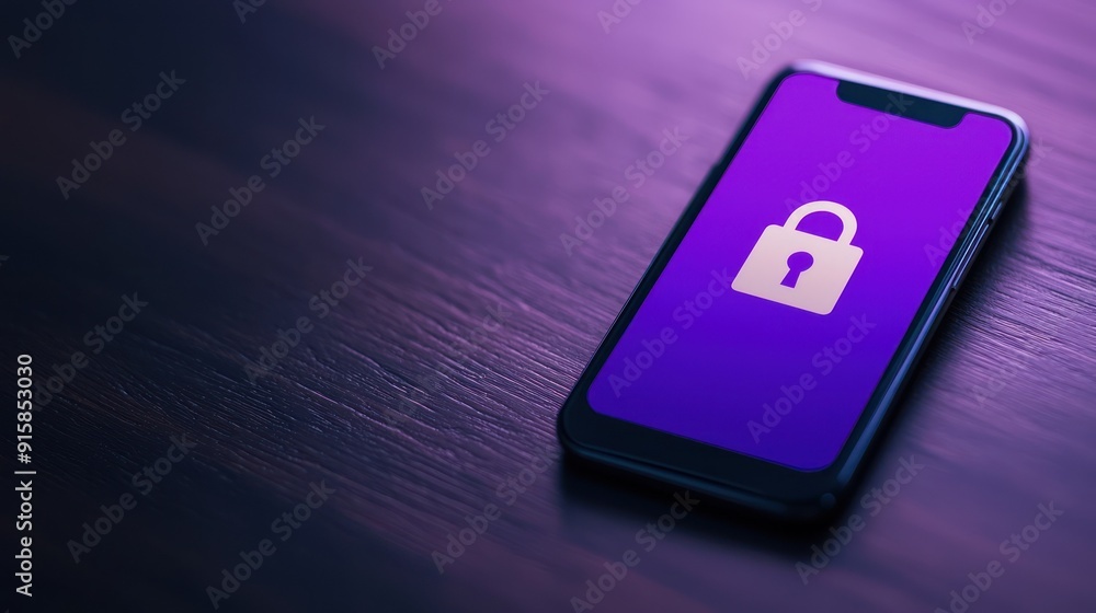 Poster a smartphone displaying a secure lock icon on its screen, symbolizing cybersecurity and digital safe