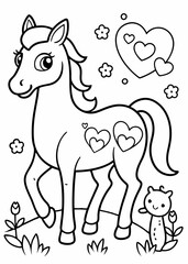  Mother's Day coloring page, A horse vector illustration