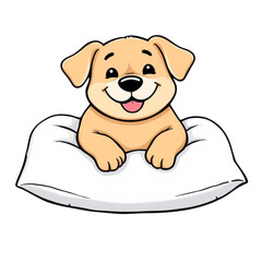 Fototapeta premium Coloring page outline of cartoon smiling cute little dog on pillow at night on an Isolated transparent background. generated with AI