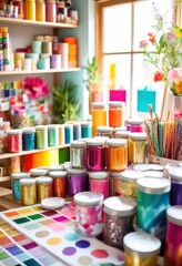 vibrant collection colorful inspirational crafting supplies creative projects diy enthusiasts, crafts, materials, tools, accessories, paper, scissors, glue