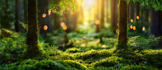 Obraz premium sun rays in a magical forest