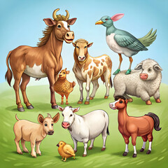 Obraz premium illustration drawing style of farm animals collect