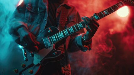 Obraz premium A musician performing live music with foggy atmosphere