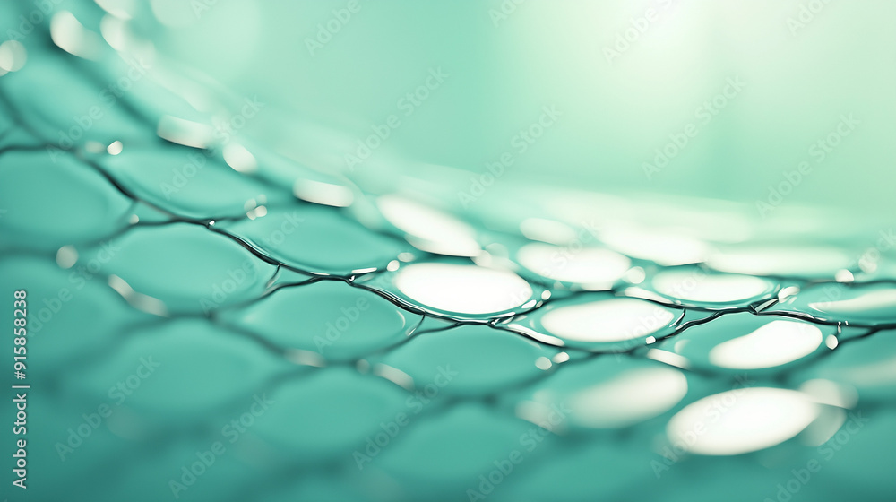 Poster abstract teal pattern with circular shapes and metallic texture