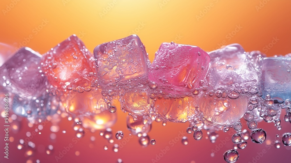 Poster tropical color pattern with ice cubes floating in the air.
