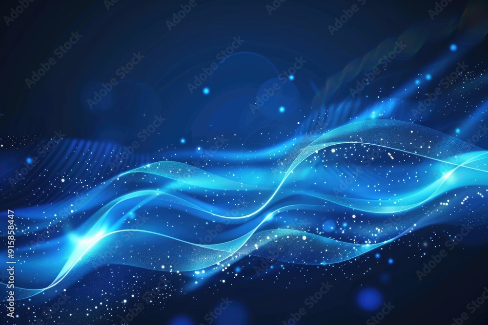 Aufkleber a blue abstract background with wavy patterns and starry lights