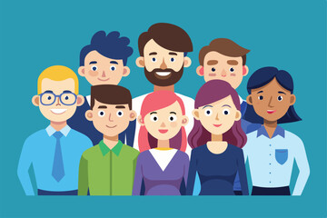 A diverse team of colleagues smiles while standing together, showcasing teamwork and collaboration in a bright office setting