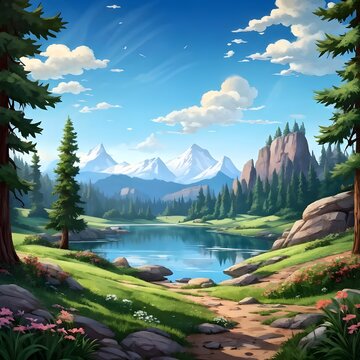 lake and mountains