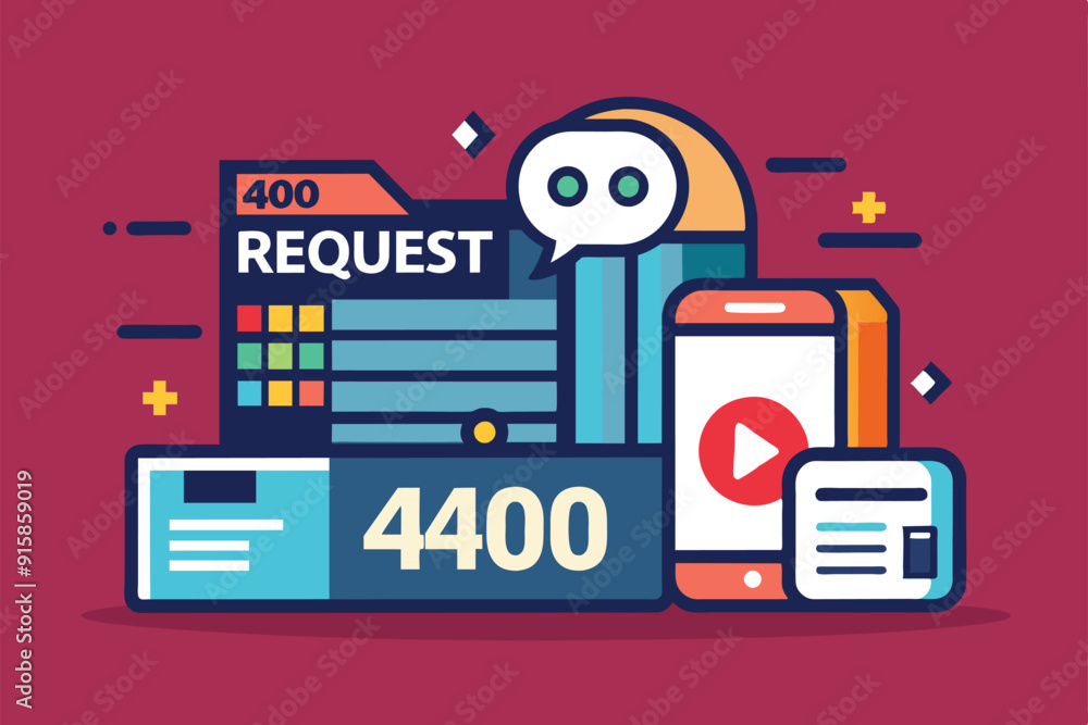 Aufkleber a colorful flat illustration depicting a bad request error, featuring digital elements like chat bub