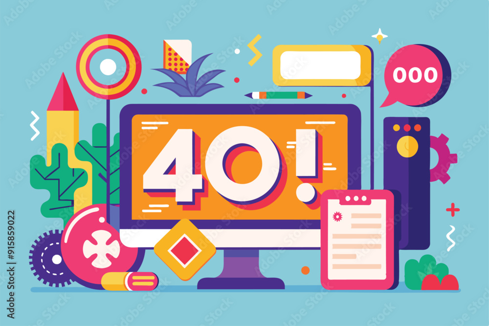 Poster a vibrant setup showcases a monitor surrounded by colorful stationery and design elements, emphasizi