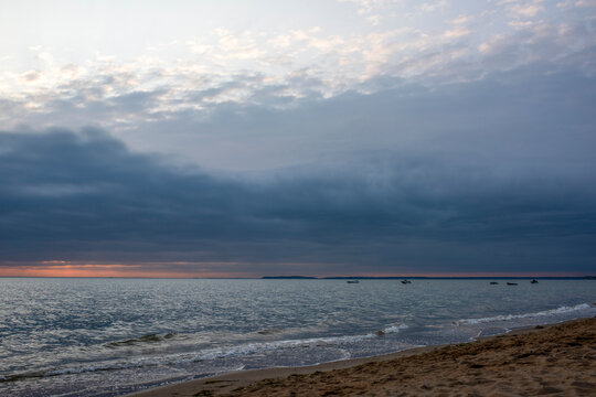 Cooks Brooks beach in cape cod Massachusetts during cloudy sunset