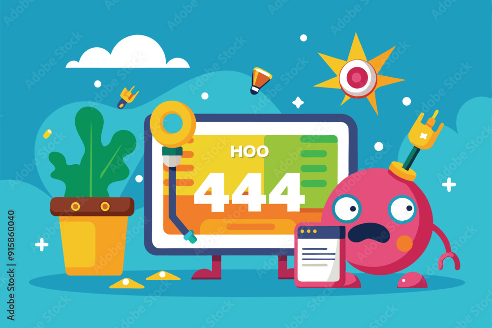 Poster a quirky cartoon depicts a customizable error involving portals, featuring colorful characters and p