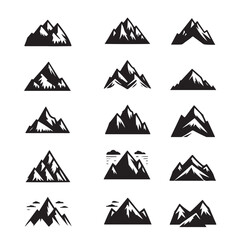 Set Mountain icons, Collection different types of Mountains Black with white background