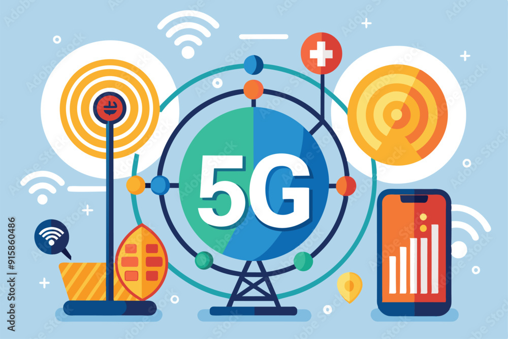 Poster visual representation of 5g technology showcases the components essential for high-speed connectivit