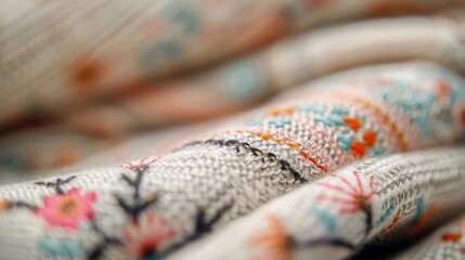 Fototapeta premium Colorful Floral Fabrics Rolled Together in a Textile Display