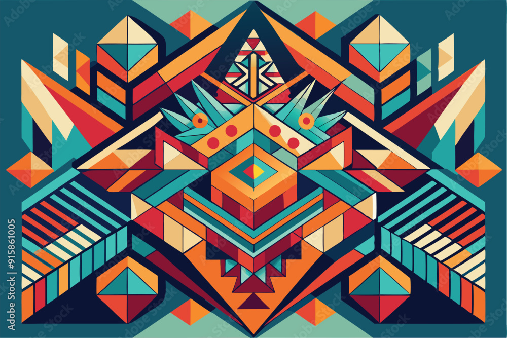 Poster vibrant geometric patterns intertwine with intricate designs, showcasing a harmonious blend of color