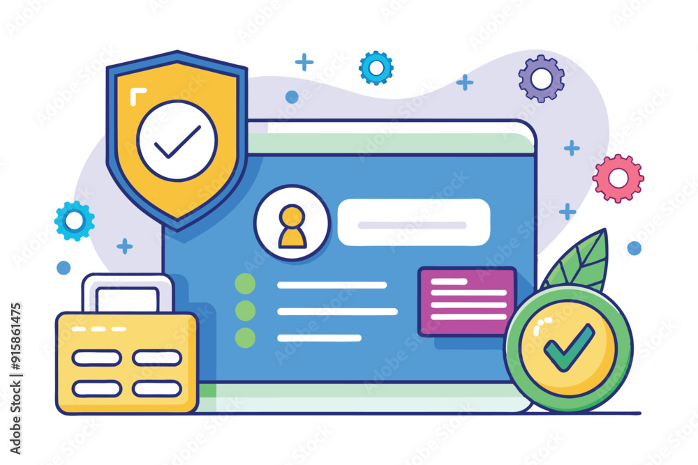 Poster a secure online account verification process displays a shield and padlock, highlighting data protec