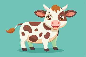 A delightful dairy cow stands cheerfully, showcasing its friendly features and playful demeanor against a soothing backdrop